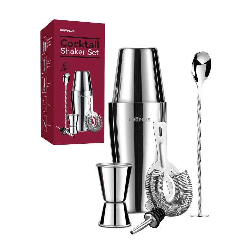 INNÃ”PLUS Cocktail Shaker, 27OZ Martini Shaker, Drink Shaker, Cocktail Shaker Set 6 Pcs,Boston Shaker, Bar Set, Cocktail Strainer, Bar tools, Bartender Kit, Stainless Steel Double Measuring Jigger, Mixing Spoon - Image 1